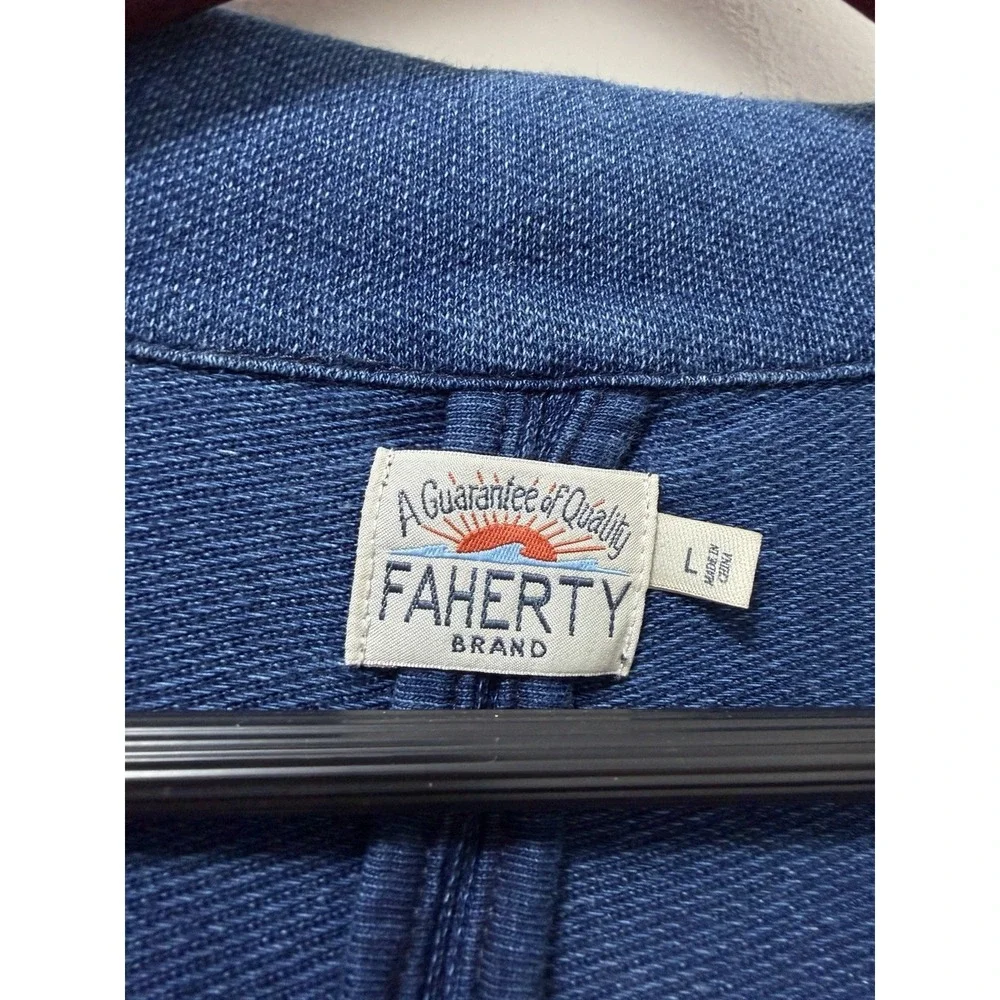 Faherty Mens Inlet Cotton Knit Blazer Size L Indigo Wash‎ Casual Stretch Preppy